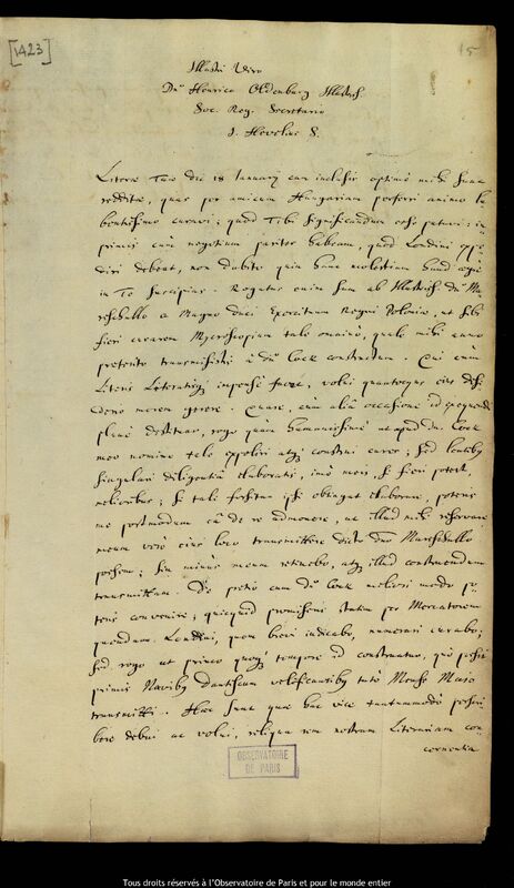 Lettre de Jan Heweliusz à Henry Oldenburg, Gdansk, 4 mars 1671