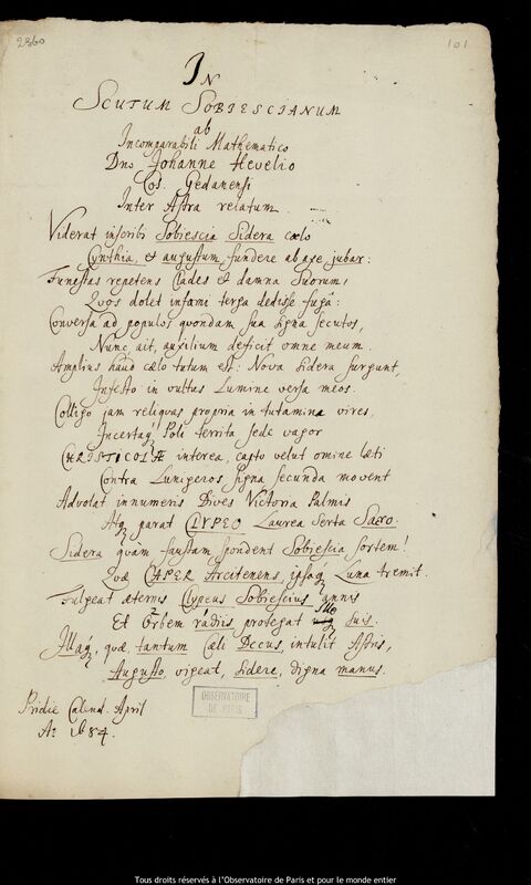 Texte manuscrit de Johann Erich Olhoff, 1er janvier - 31 mars 1684