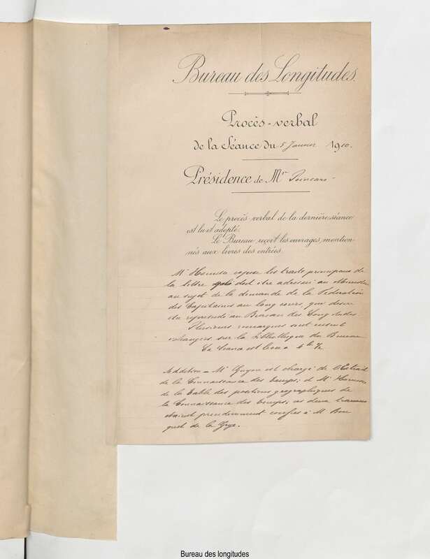 Registre des procès-verbaux avec annexes du Bureau des longitudes (1910-1913)