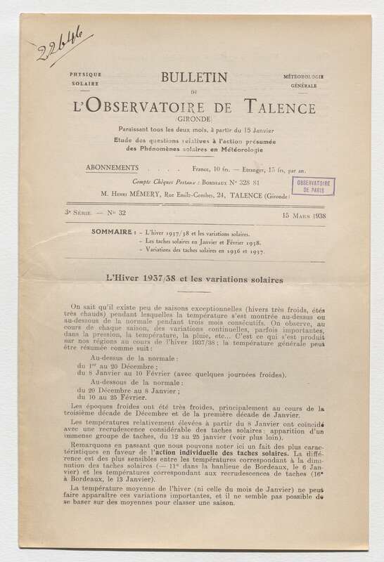 (1938) Bulletin de l'Observatoire de Talence, 3e série