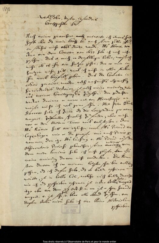 Lettre de Jan Heweliusz à un destinataire non identifié, Gdansk, 3 décembre 1678