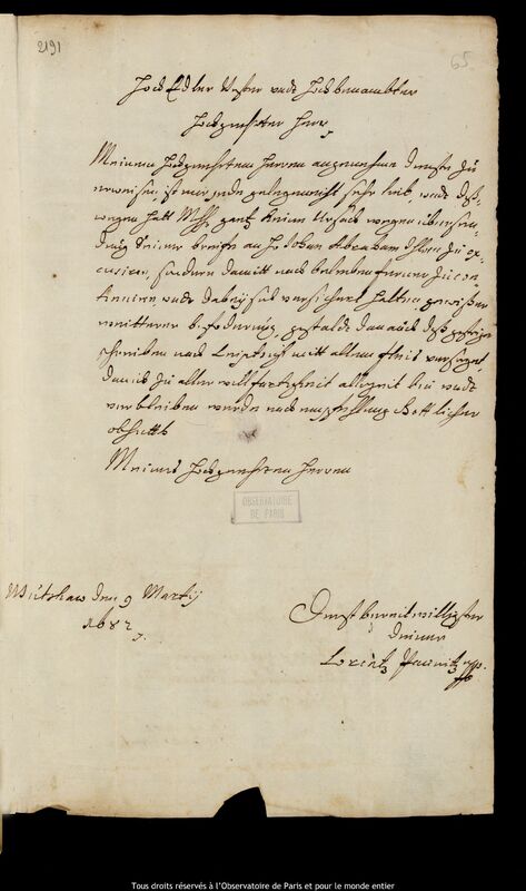 Lettre de Lorentz Paunitz à Jan Heweliusz, Mutschau, 9 mars 1682