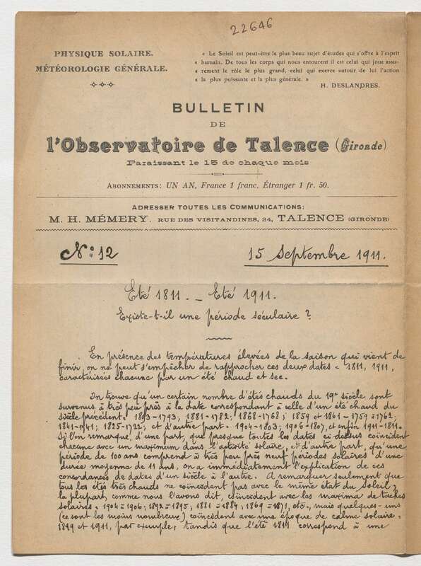 (1911) Bulletin de l'Observatoire de Talence