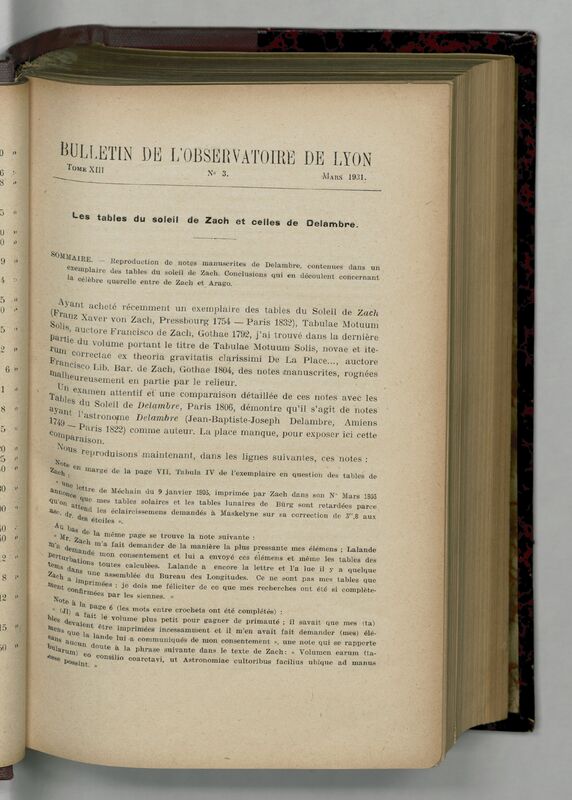 (1931) Bulletin de l'Observatoire de Lyon