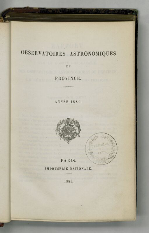 (1880) Rapport sur les observatoires astronomiques de province