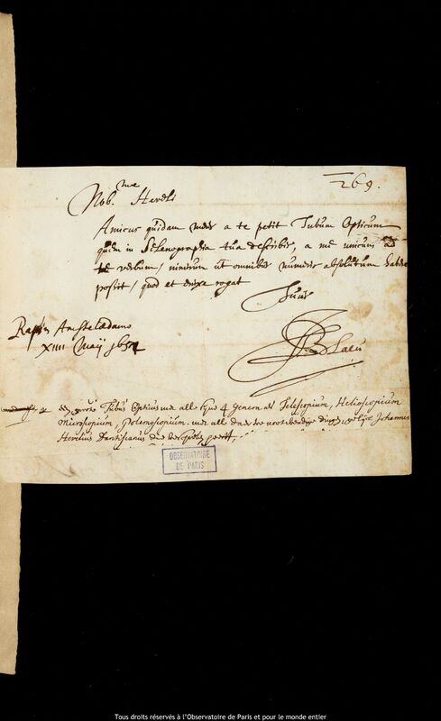 Lettre de Joan Blaeu à Jan Heweliusz, Amsterdam, 14 mai 1652