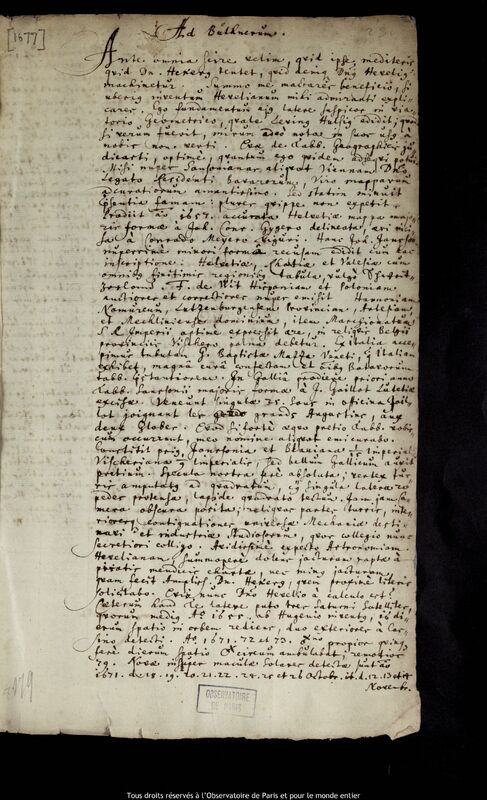 Lettre de Julius Reichelt à Friedrich Büthner, Strasbourg, 8 août 1673