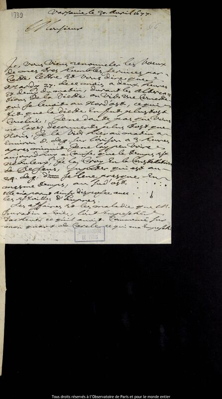 Lettre de Pierre Des Noyers à Jan Heweliusz, Varsovie, 30 avril 1677