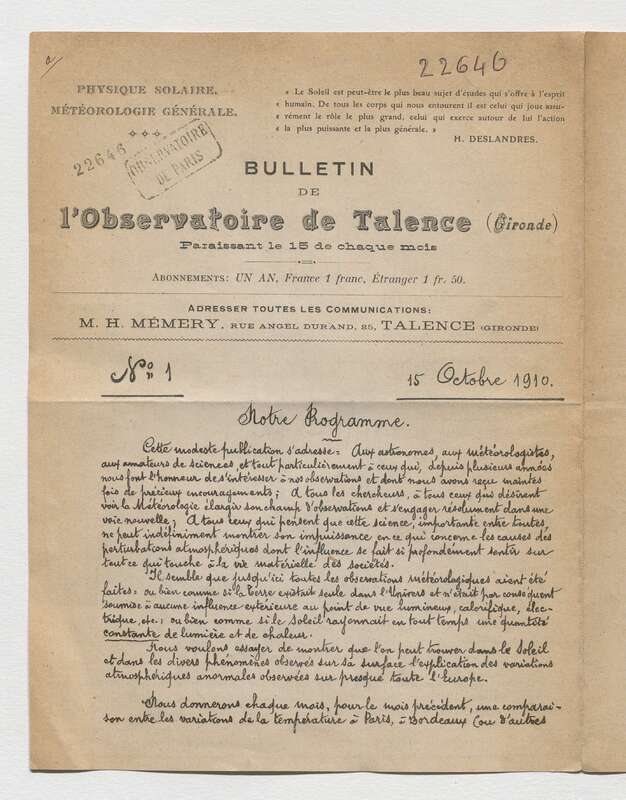 (1910) Bulletin de l'Observatoire de Talence