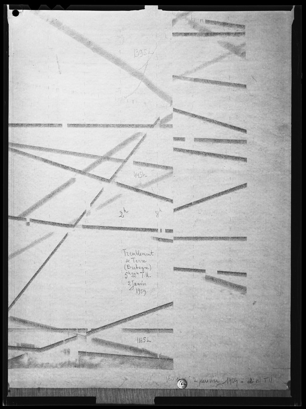 Tremblement de terre (Bretagne) le 2 janvier 1959. Conséquences sur la marche des pendules - Bureau International de l'Heure de l'Observatoire de Paris (titre forgé)