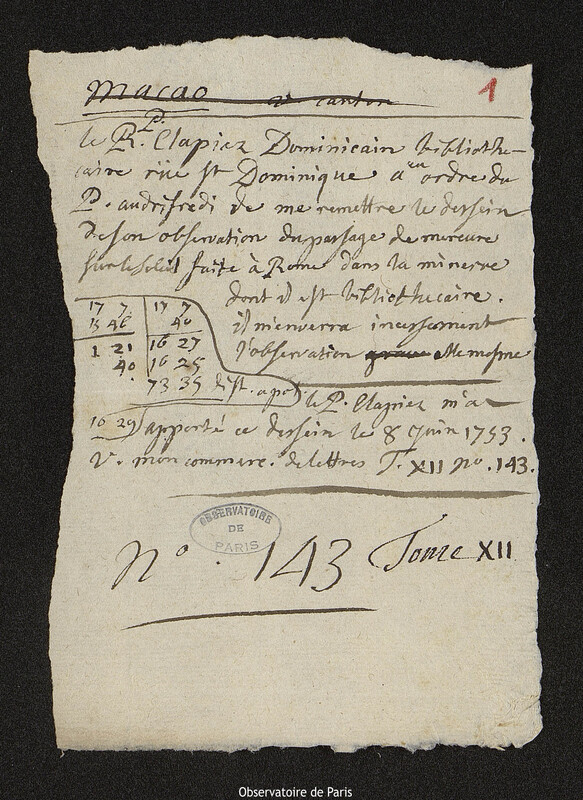 Lettre de Giovanni Battista Audiffredi à Joseph-Nicolas Delisle, Rome