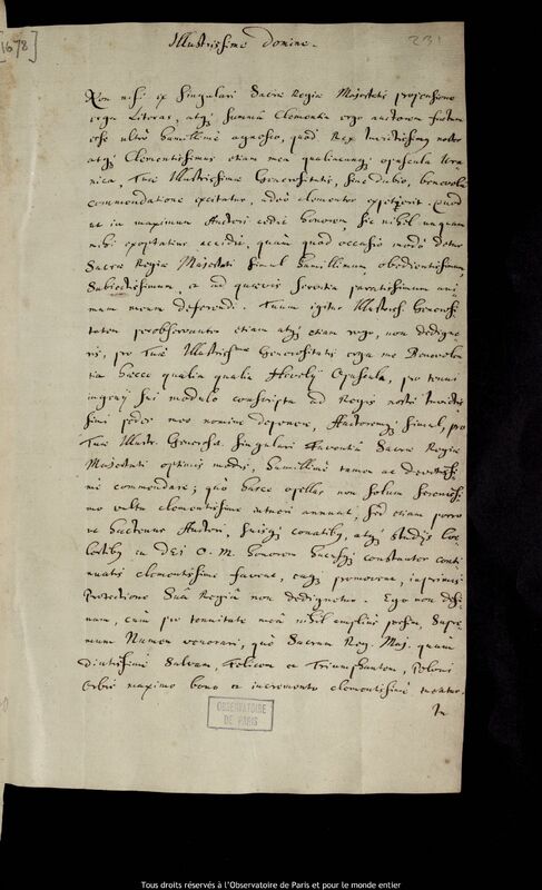 Lettre de Jan Heweliusz à Pierre Des Noyers, Gdansk, 2 mai 1675