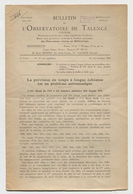 (1934) Bulletin de l'Observatoire de Talence, 3e série