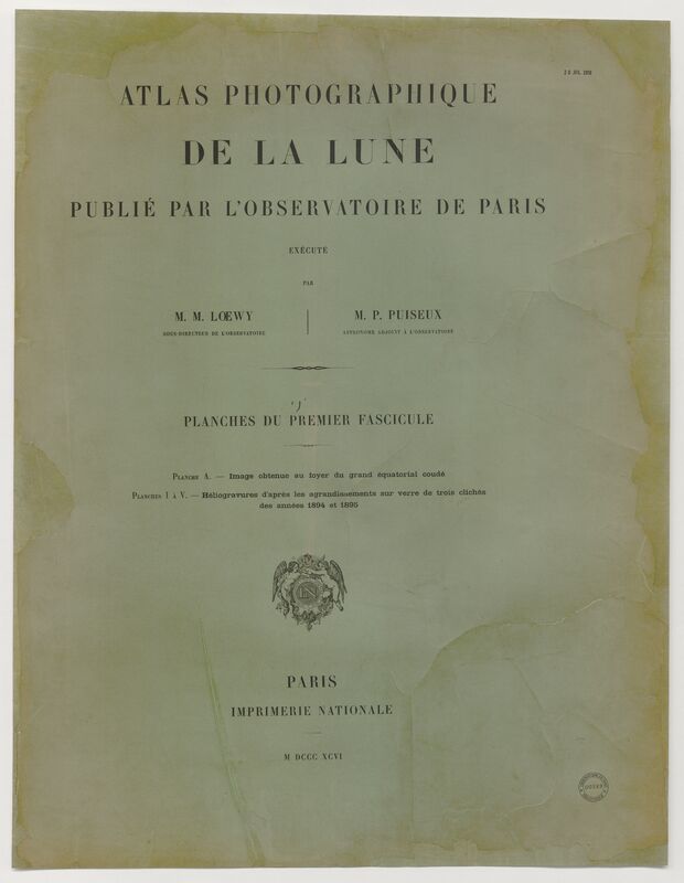 Premier fascicule, Atlas photographique de la lune publié par l'Observatoire de Paris