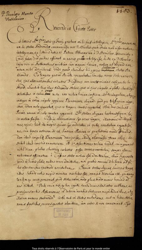 Lettre de Gilles François de Gottignies à Theodor Moret, Rome, 18 juillet 1665