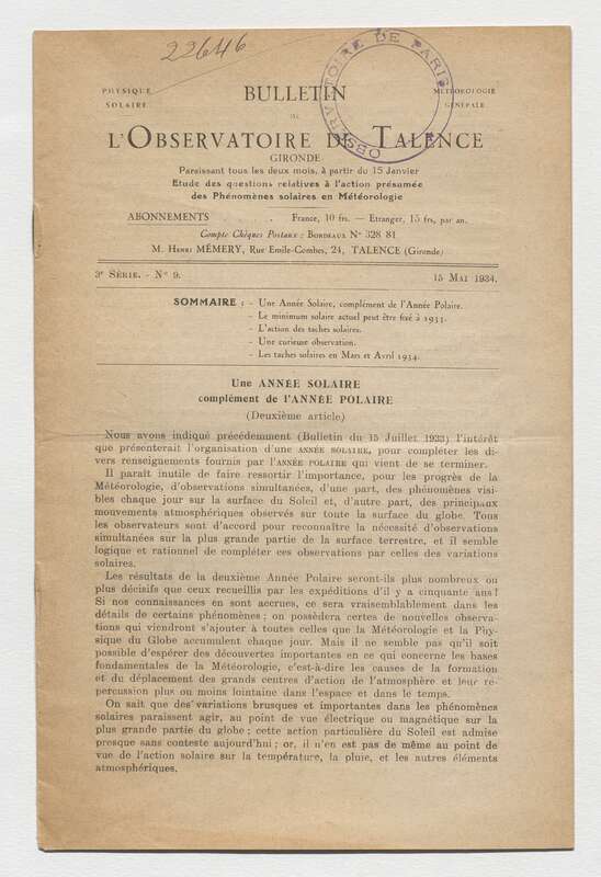 (1934) Bulletin de l'Observatoire de Talence, 3e série