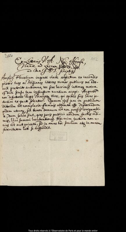 Texte manuscrit de Nicolaas Heinsius à Johann Peter Titz, Vianen, 28 septembre 1680