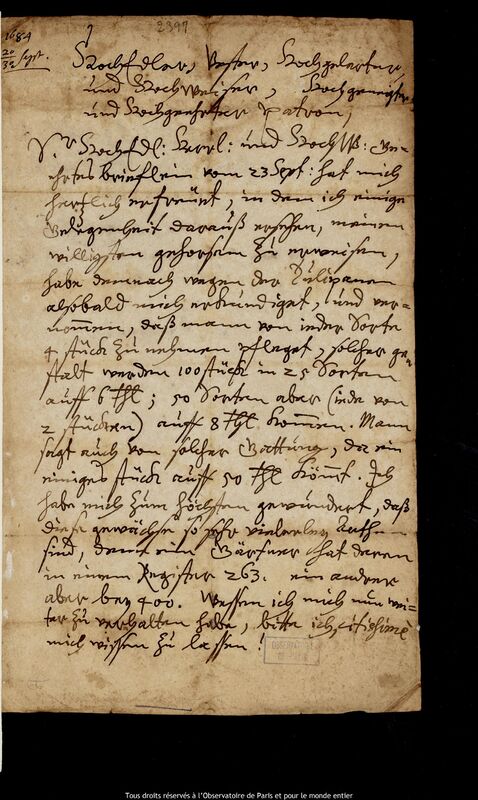 Lettre de Johann Abraham Ihle à Jan Heweliusz, Leipzig, 20 septembre 1684