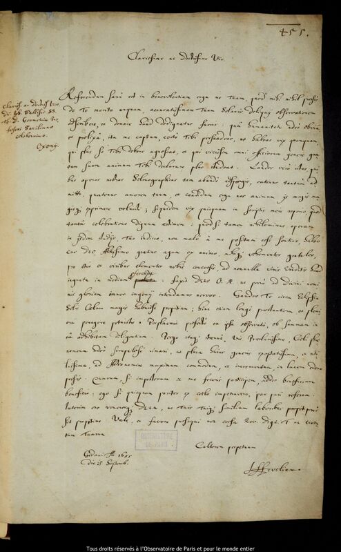 Lettre de Jan Heweliusz à John Wallis, Gdansk, 25 septembre 1655