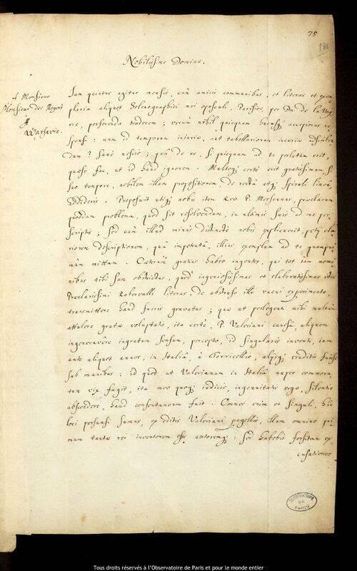 Lettre de Jan Heweliusz à Pierre Des Noyers, Gdansk, 9 décembre 1647