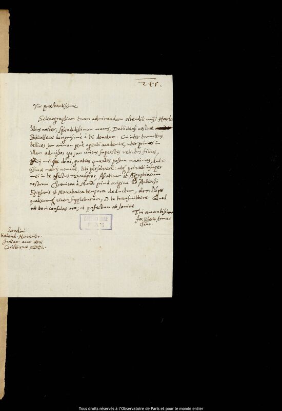 Lettre de James Ussher à Jan Heweliusz, Londres, 1er novembre 1650