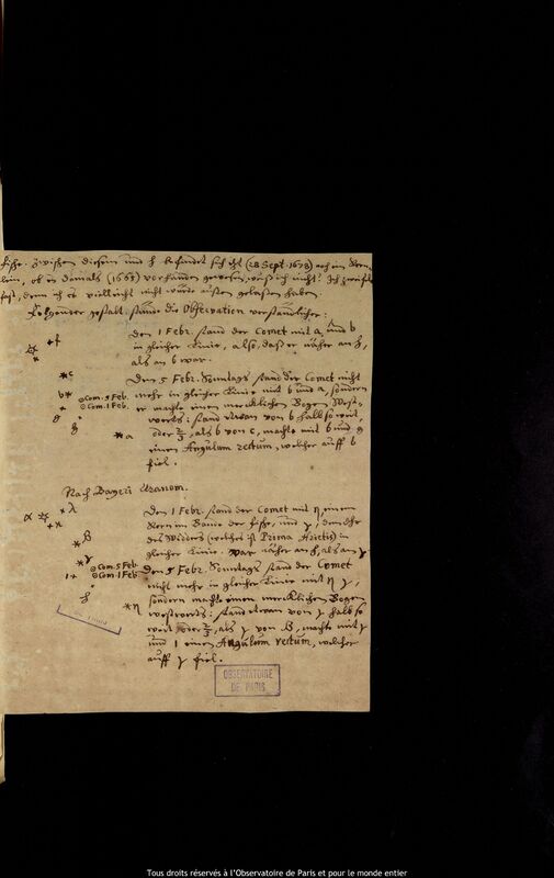 Texte manuscrit de Gottfried Kirch, 15 octobre 1678