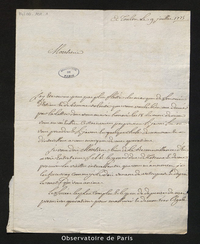 Lettre de Groignard, Toulon le 9 juillet 1775