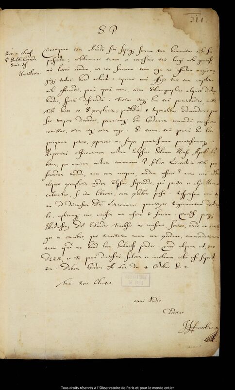 Lettre de Jan Heweliusz à Balthasar Conrad, Gdansk, 4 octobre 1652