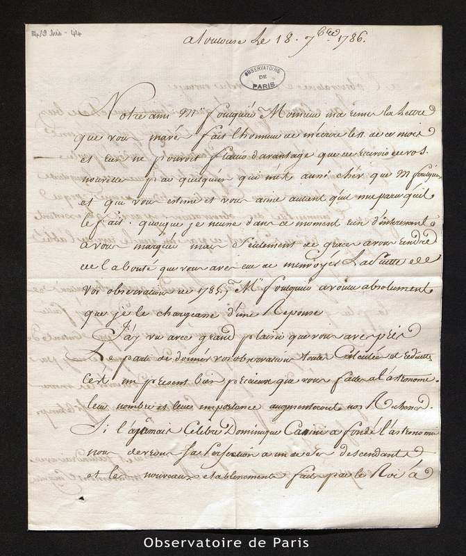 Lettre de Darquier à [Cassini IV], Toulouse le 18 septembre 1786