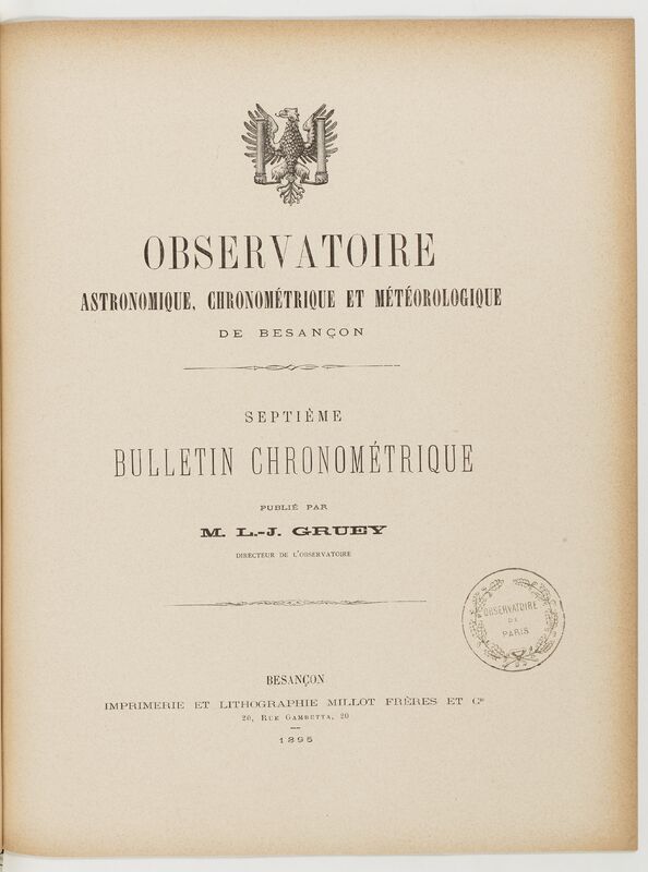 (1895) Observatoire astronomique, chronométrique et météorologique de Besançon