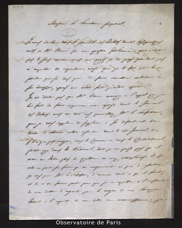 Lettre d'Eugène Albéri à François Arago, Florence le 31 août 1843