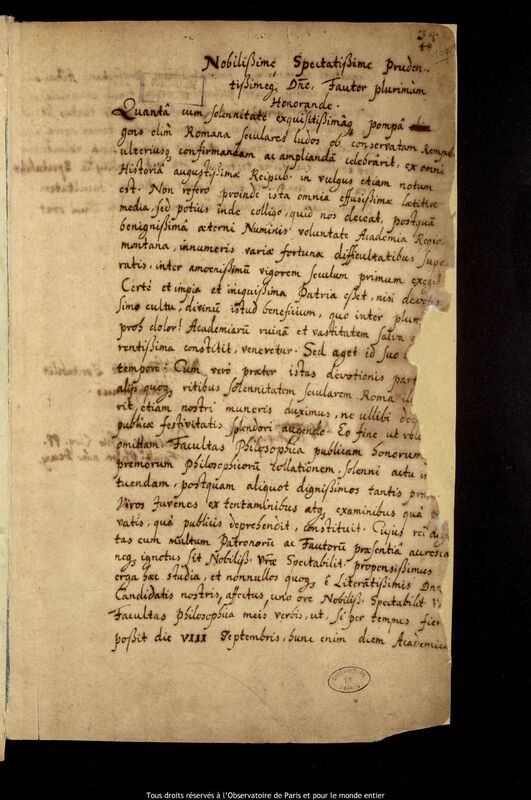 Lettre de Valentin Thilo à Jan Heweliusz, Kaliningrad, 15 août 1644