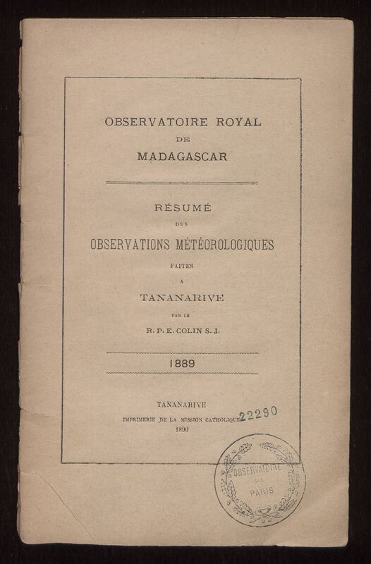 (1890) Observations météorologiques faites à Tananarive