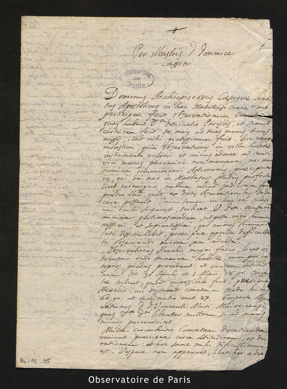 Lettre de Josephus Zaragoza à Cassini I, Madrid le 1er juillet 1677