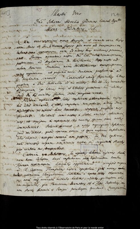 Lettre de Henry Oldenburg à Jan Heweliusz, Londres, 7 août 1673