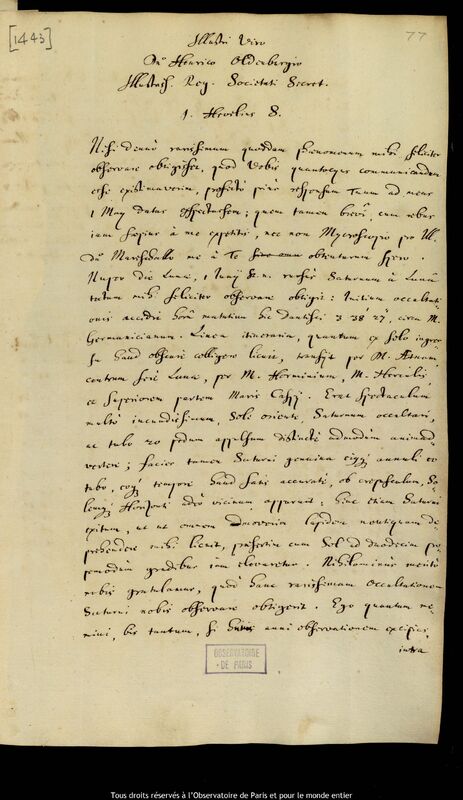 Lettre de Jan Heweliusz à Henry Oldenburg, Gdansk, 19 juin 1671