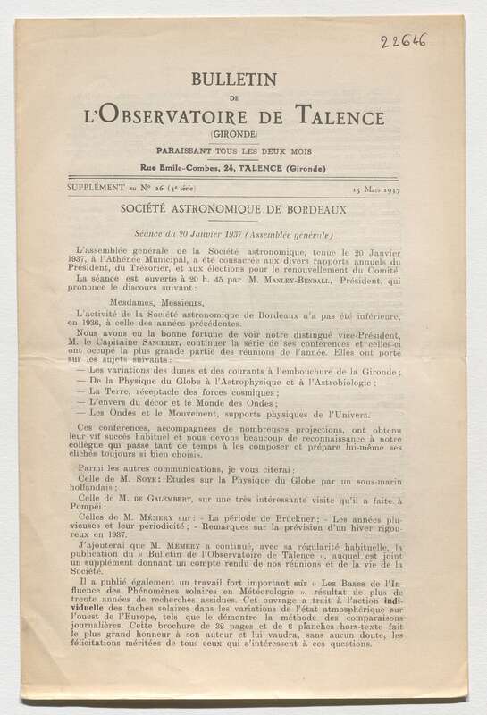 (1937) Bulletin de l'Observatoire de Talence, 3e série