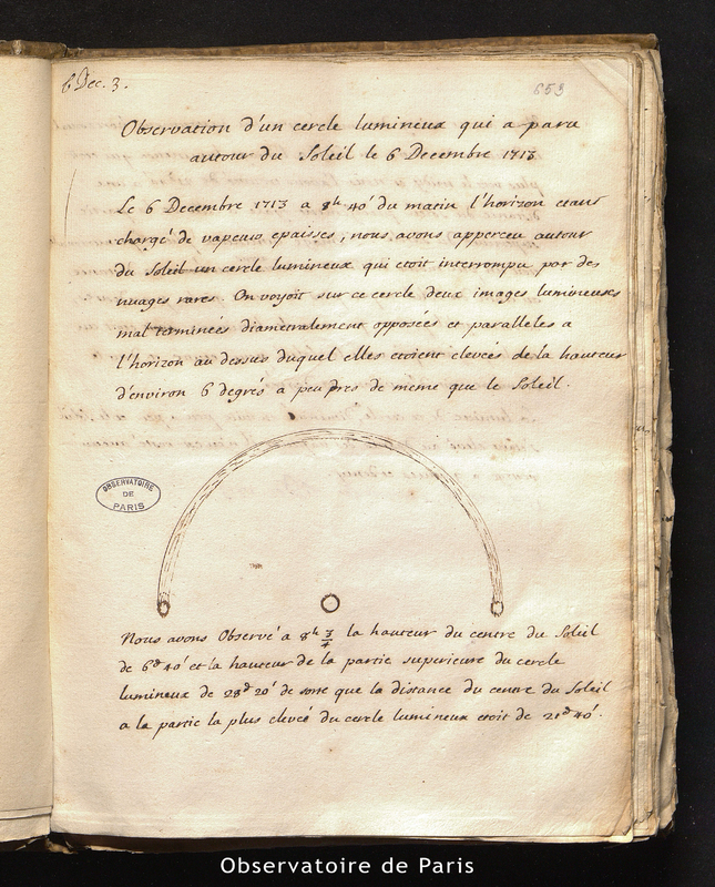 CASSINI II. Observations d'un cercle lumineux qui a paru autour du Soleil le 6 décembre 1713