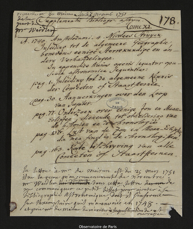 Lettre de Jean-Jacques Dortous de Mairan à Joseph-Nicolas Delisle, 25 mars 1751