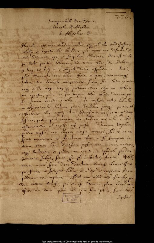 Lettre de Jan Heweliusz à Ismaël Boulliau, Gdansk, 27 octobre 1662