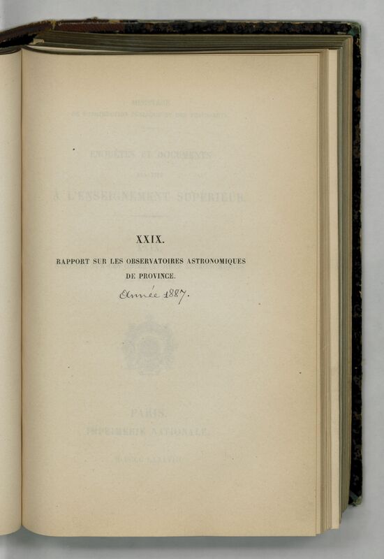 (1887) Rapport sur les observatoires astronomiques de province