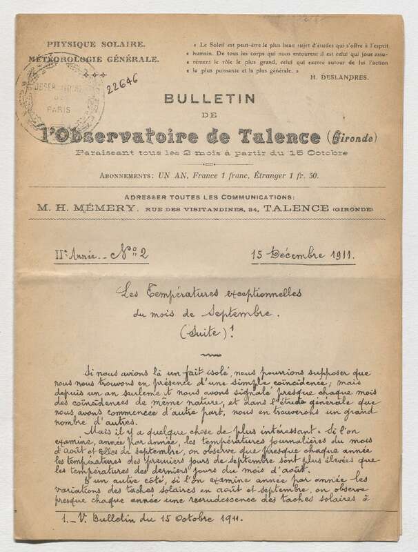 (1911) Bulletin de l'Observatoire de Talence