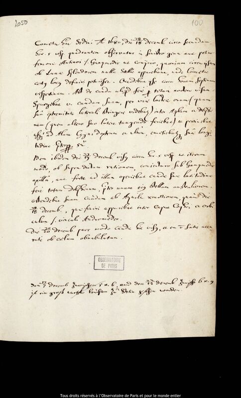 Texte manuscrit de Jan Heweliusz, Gdansk, 18 décembre 1680