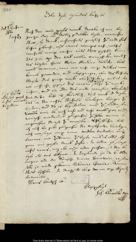 Lettre de Jan Heweliusz à Johann Abraham Ihle, Gdansk, 22 septembre 1678