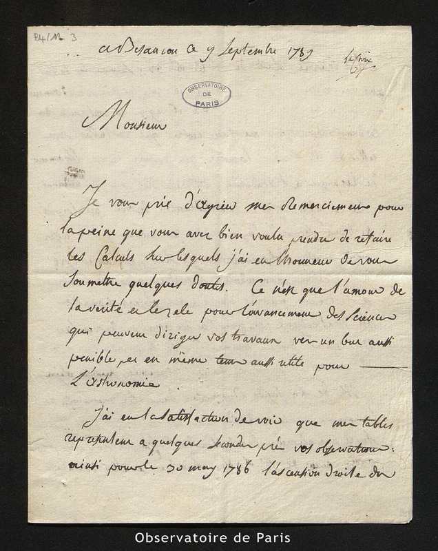 Lettre de Lacroix, Besançon le 9 septembre 1789