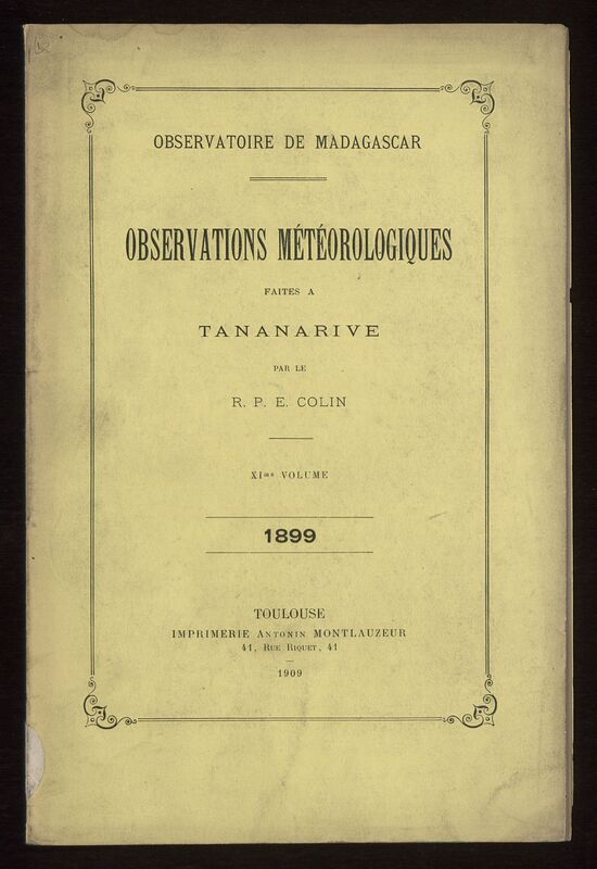 (1909_11) Observations météorologiques faites à Tananarive