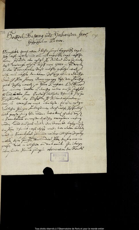 Lettre de Julius Reichelt à Jan Heweliusz, Strasbourg, 14 février 1676