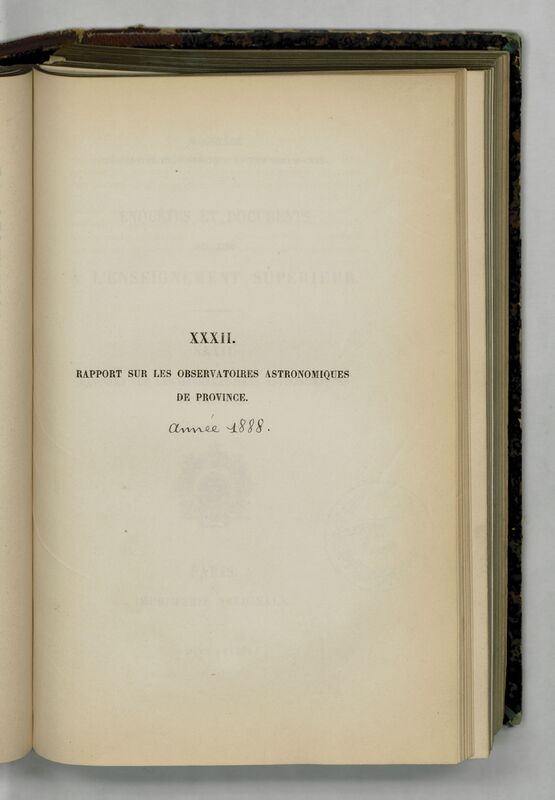 (1888) Rapport sur les observatoires astronomiques de province