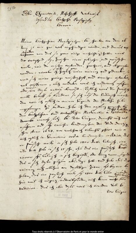 Lettre de Jan Heweliusz à Maire et conseillers municipaux de la ville de Grudziadz, Gdansk, 26 juin 1681