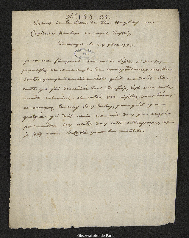 Lettre de Thomas Hayley à O'Hanlon, Dunkerque, 28 septembre 1755